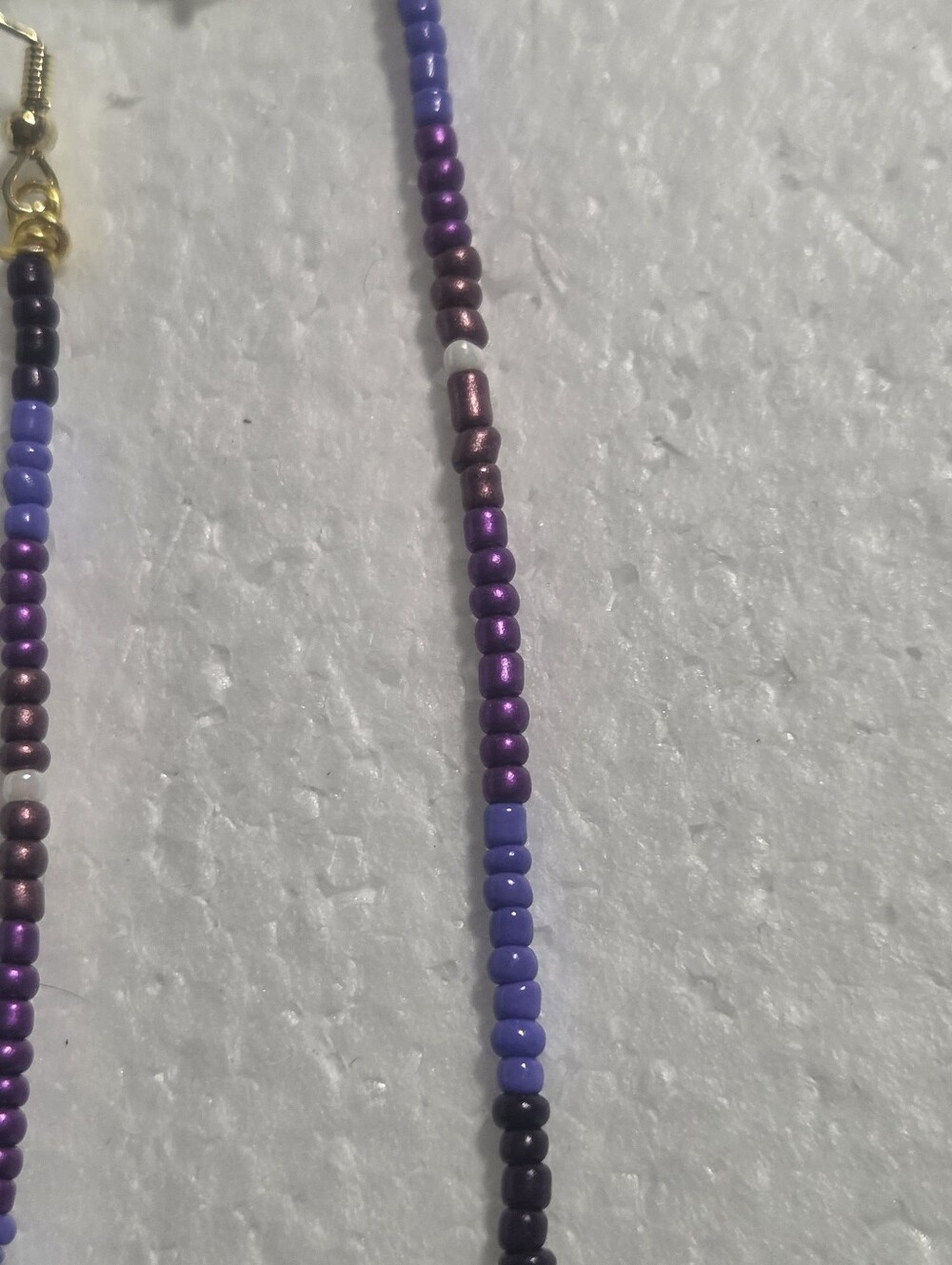 Handcrafted Purple Seed Bead Drop Earrings - Picture 5 of 10